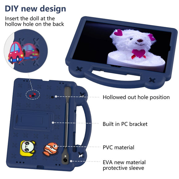 EIDERWOOD Samsung Galaxy Tab S11 / S10 Lite / S10 FE / S9 FE / S9 / S8 / S7 Børne Cover m. Kickstand & Håndholder - Mørkeblå