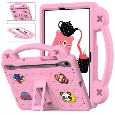EIDERWOOD Samsung Galaxy Tab S11 / S10 Lite / S10 FE / S9 FE / S9 / S8 / S7 Børne Cover m. Kickstand & Håndholder - Lyserød