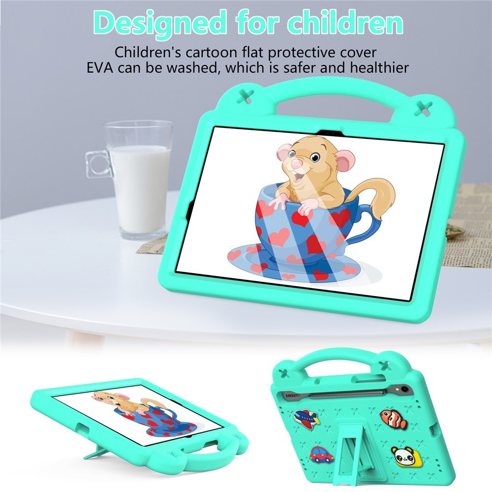 EIDERWOOD Samsung Galaxy Tab S11 / S10 Lite / S10 FE / S9 FE / S9 / S8 / S7 Børne Cover m. Kickstand & Håndholder - Turkis