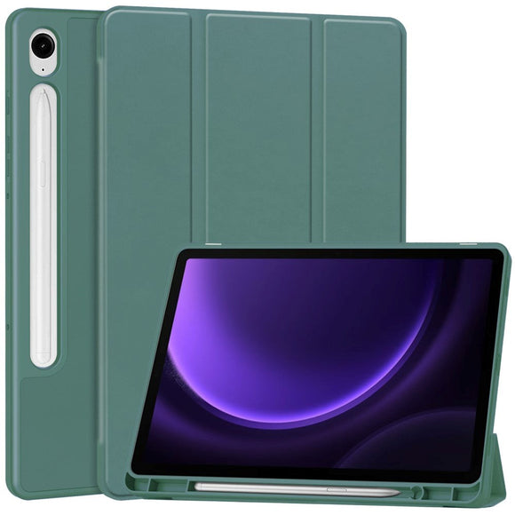 Samsung Galaxy Tab S10 FE / S9 FE Magnetisk Tri-Fold Læder Cover m. Pencil Holder - Grøn