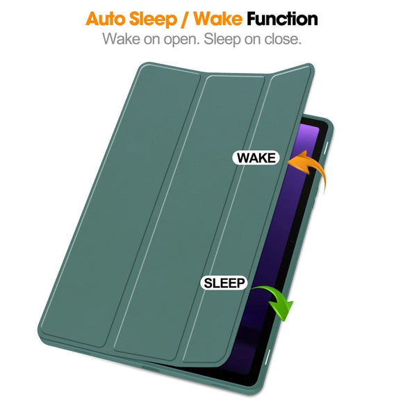 Samsung Galaxy Tab S10 FE / S9 FE Magnetisk Tri-Fold Læder Cover m. Pencil Holder - Grøn
