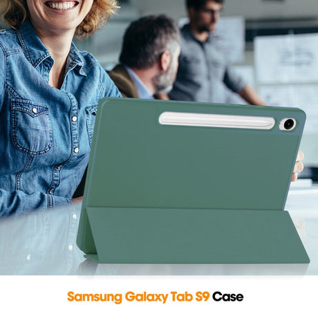 Samsung Galaxy Tab S10 FE / S9 FE Magnetisk Tri-Fold Læder Cover m. Pencil Holder - Grøn