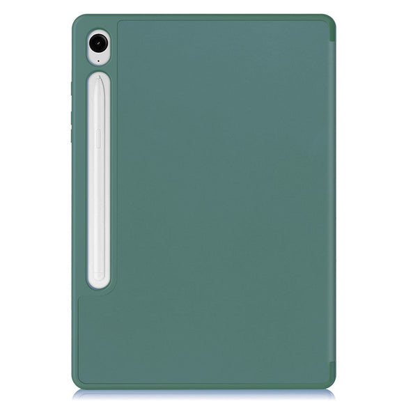 Samsung Galaxy Tab S10 FE / S9 FE Magnetisk Tri-Fold Læder Cover m. Pencil Holder - Grøn