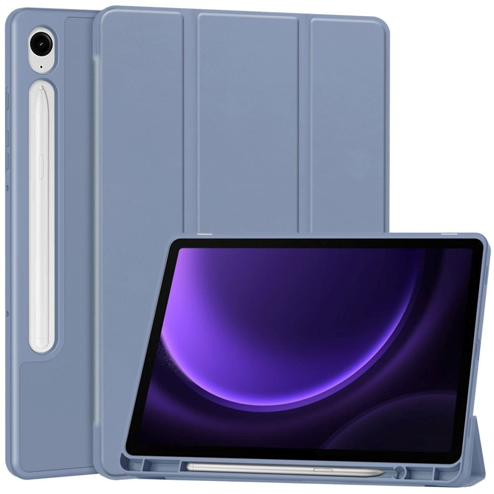 Samsung Galaxy Tab S10 FE / S9 FE Magnetisk Tri-Fold Læder Cover m. Pencil Holder - Lilla