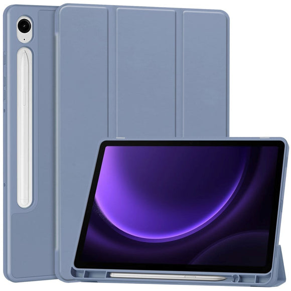Samsung Galaxy Tab S10 FE / S9 FE Magnetisk Tri-Fold Læder Cover m. Pencil Holder - Lilla