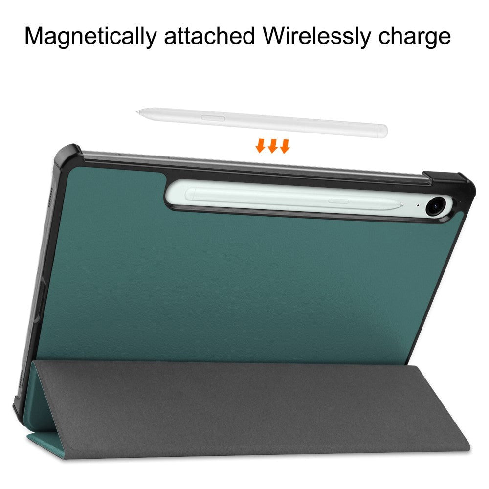 Samsung Galaxy Tab S9 FE Tri-Fold Kunstlæder Cover - Mørkegrøn