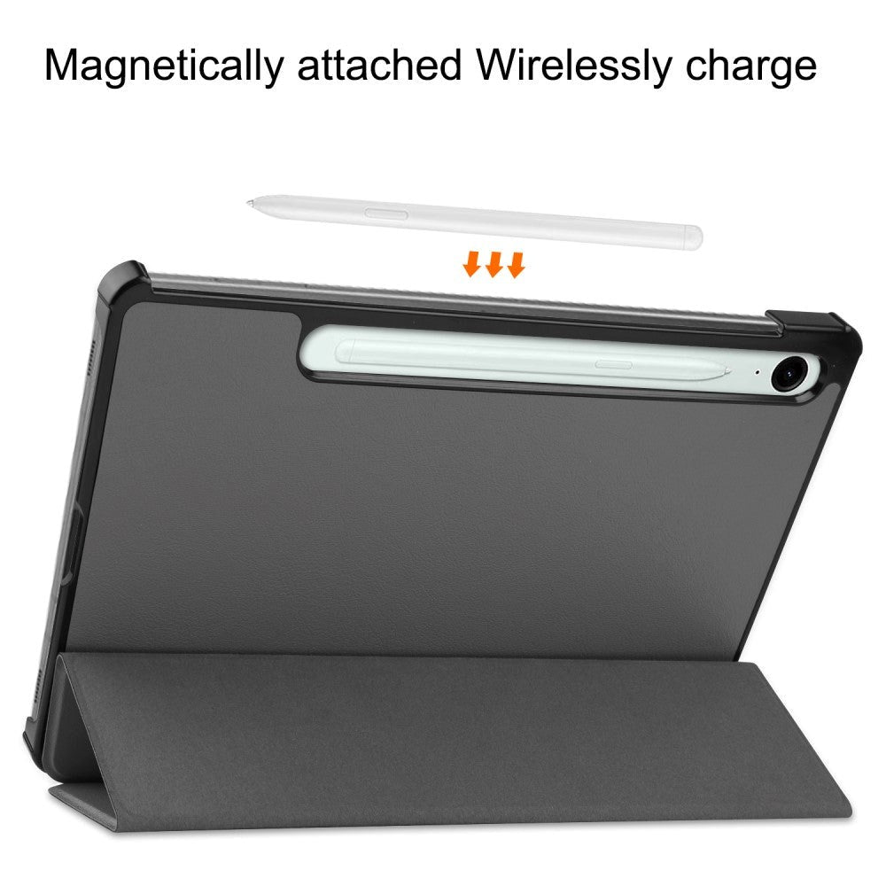 Samsung Galaxy Tab S9 FE Tri-Fold Kunstlæder Cover - Grå