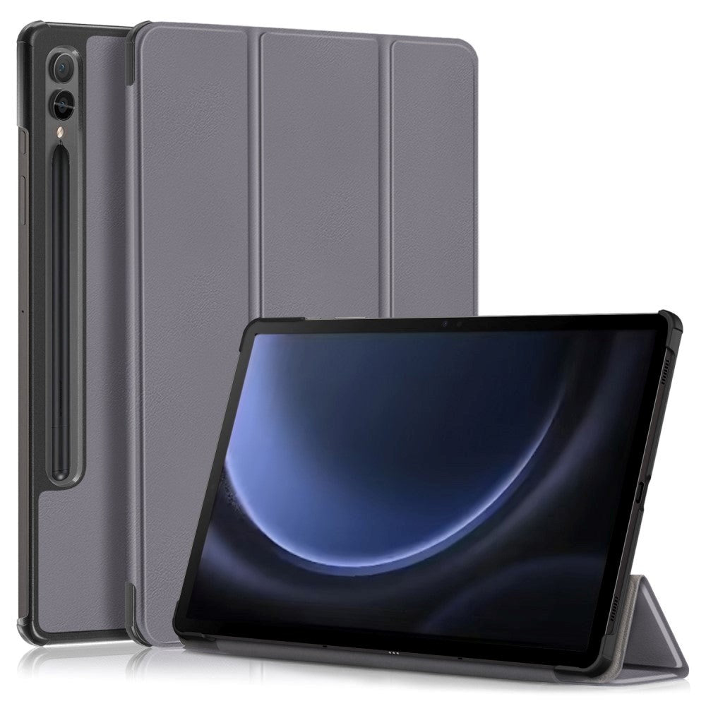 Samsung Galaxy Tab S9 FE+ (Plus) Tri-Fold Læder Cover m. Standerfunktion - Grå