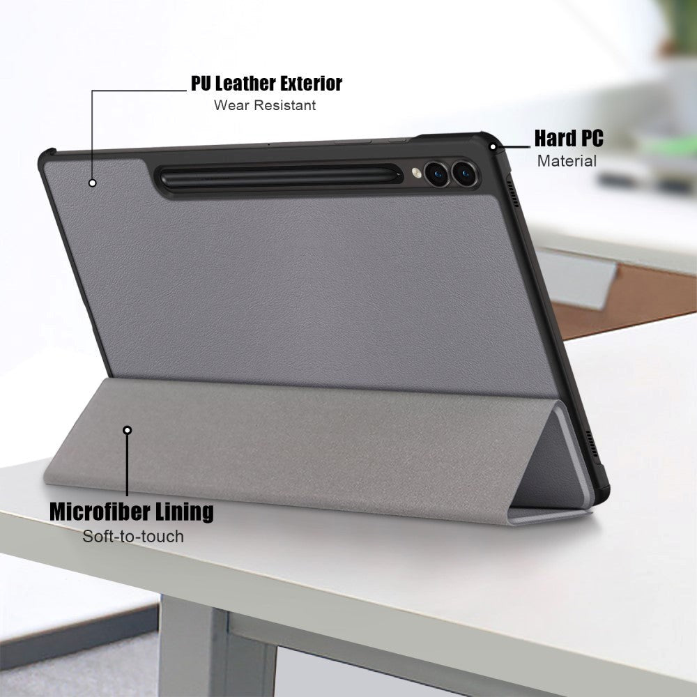 Samsung Galaxy Tab S9 FE+ (Plus) Tri-Fold Læder Cover m. Standerfunktion - Grå
