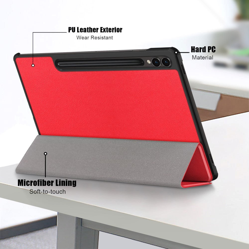 Samsung Galaxy Tab S9 FE+ (Plus) Tri-Fold Læder Cover m. Standerfunktion - Rød