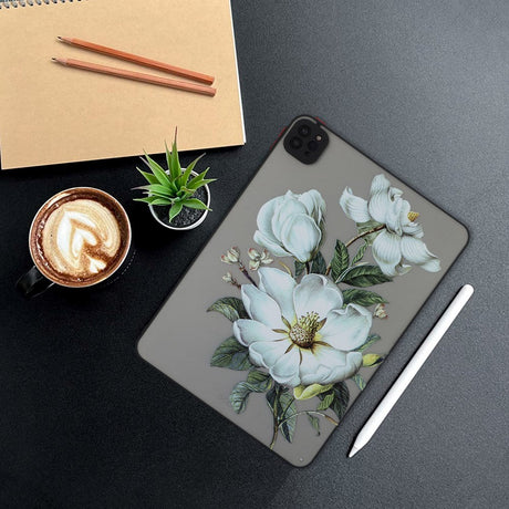 iPad Pro 11" (2022 / 2021 / 2020) Fleksibelt Plastik Cover - Mat Gennemsigtig / Hvide Blomster