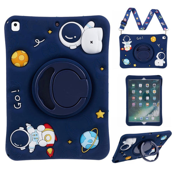 iPad 10.2 (2021 / 2020 / 2019) / Air 10.5 (2019) Børne Cover - Astronaut Cover m. Stander & Skulderstrop - Mørkeblå