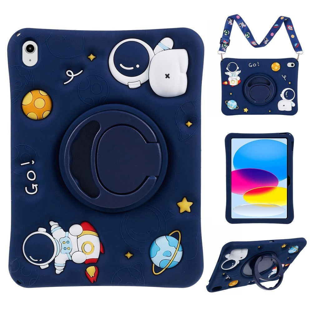 iPad 11" (2025) / iPad 10.9" (2024/2022) Børne Cover - Astronaut Cover m. Stander & Skulderstrop - Mørkeblå