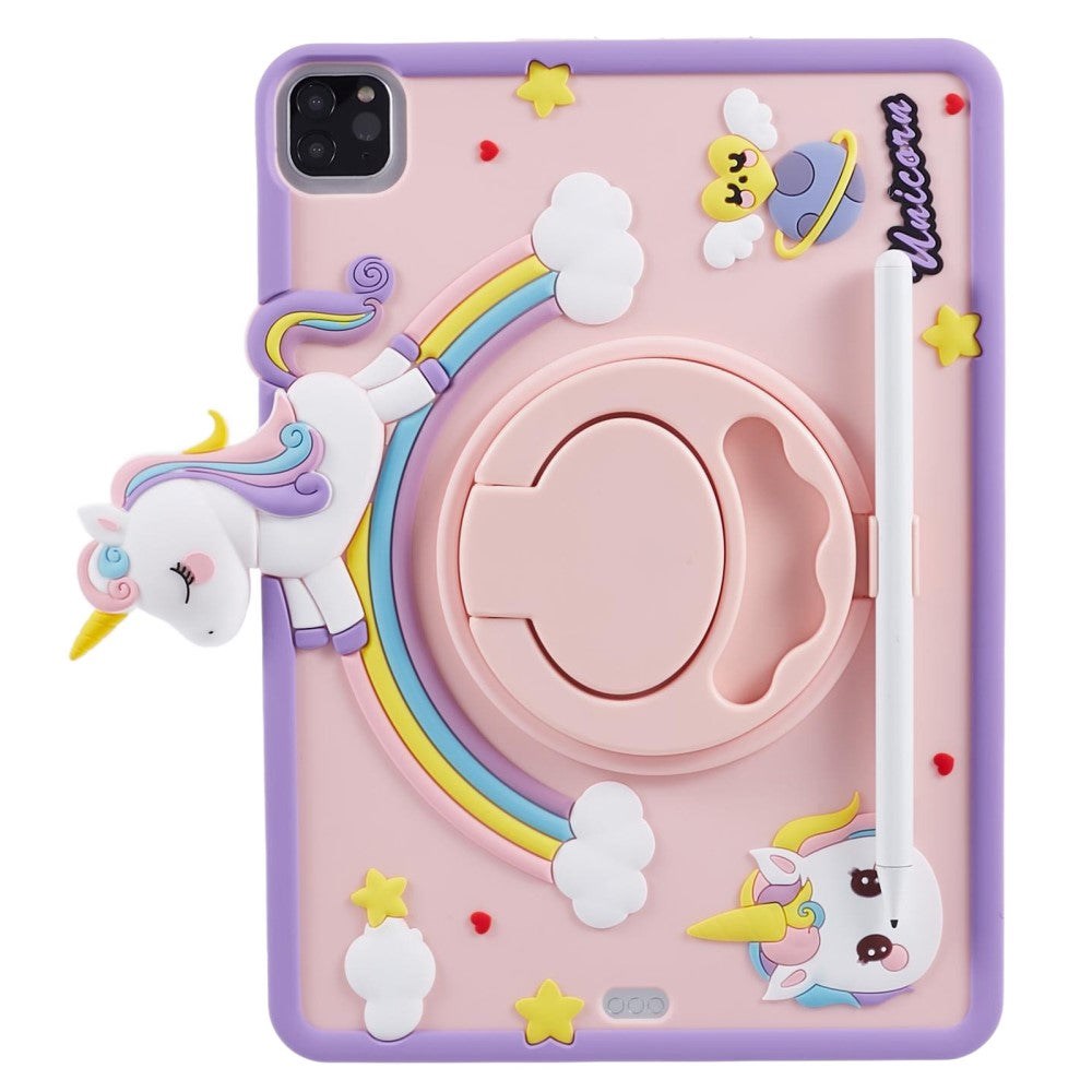 iPad Air (2022 / 2020) / Pro 11 (2022 / 2021 / 2020 / 2018) Børne Cover m. Stander & Cartoon - Lyserød