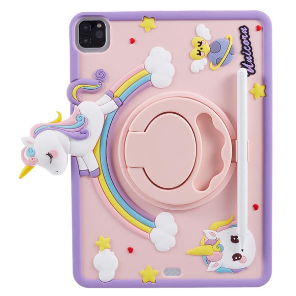 iPad Air (2022 / 2020) / Pro 11 (2022 / 2021 / 2020 / 2018) Børne Cover m. Stander & Cartoon - Lyserød