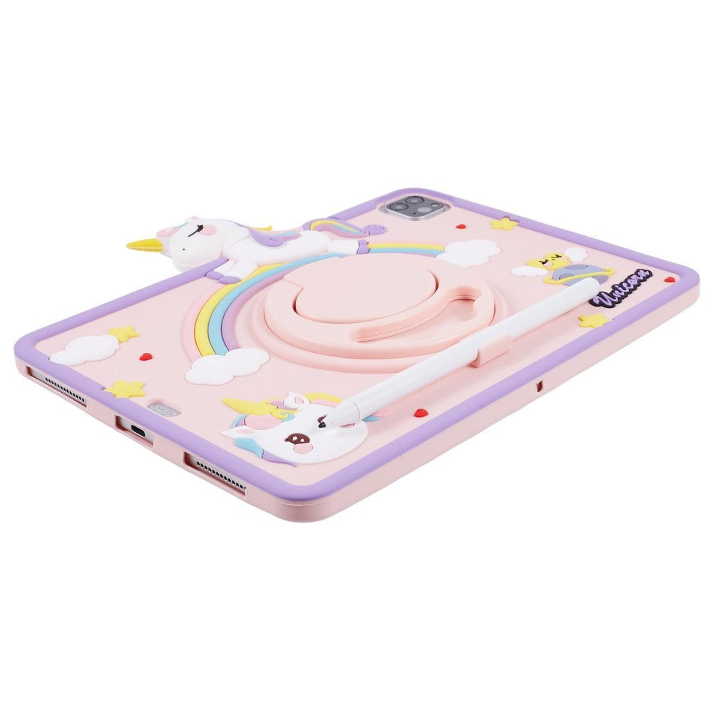 iPad Air (2022 / 2020) / Pro 11 (2022 / 2021 / 2020 / 2018) Børne Cover m. Stander & Cartoon - Lyserød
