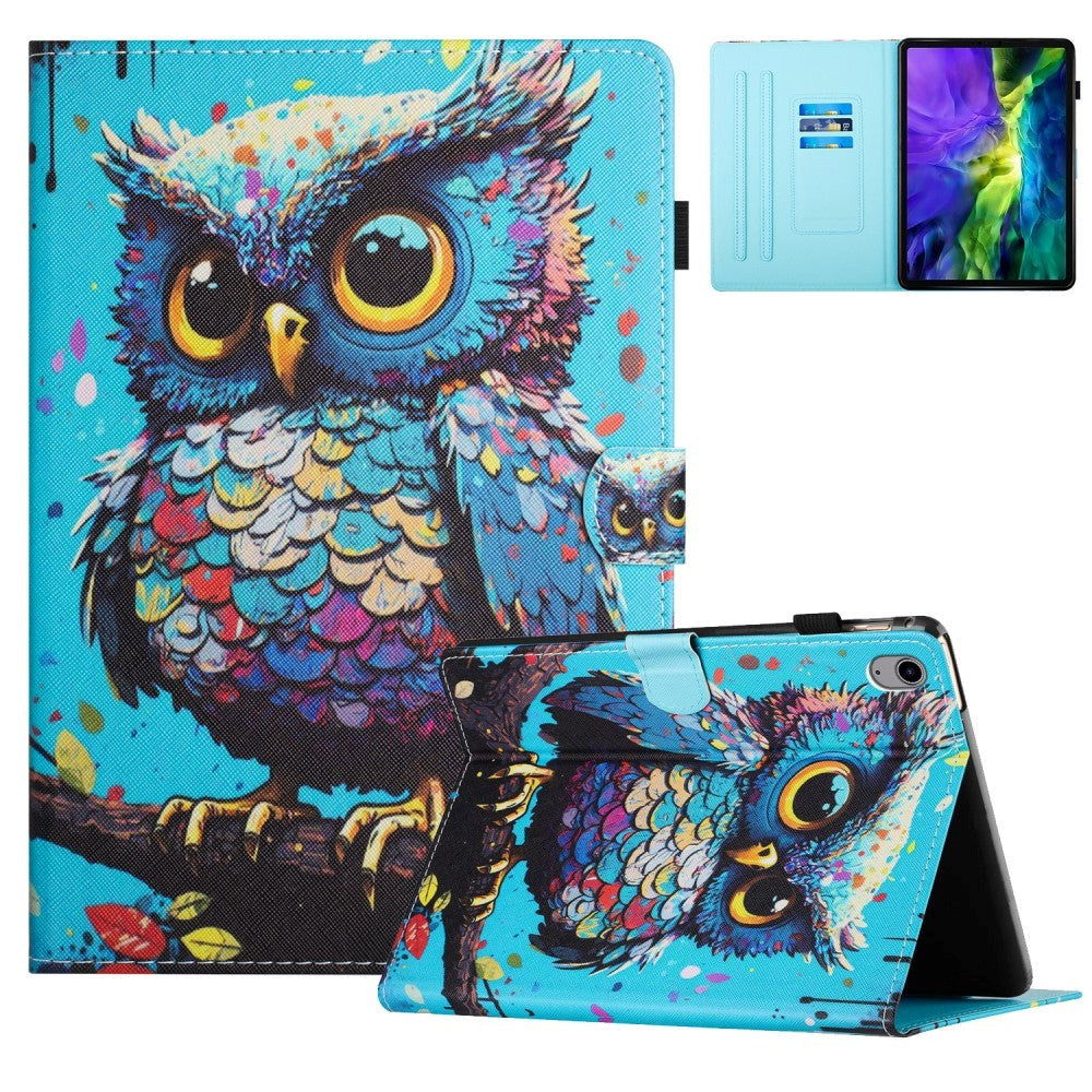 iPad 11" (2025) / iPad 10.9" (2024/2022) Læder Cover m. Ståfunktion & Kortholder - Ugle