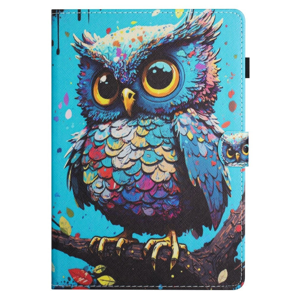 iPad 11" (2025) / iPad 10.9" (2024/2022) Læder Cover m. Ståfunktion & Kortholder - Ugle