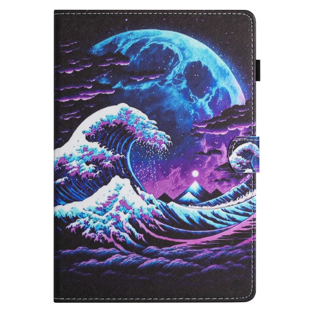 iPad 11" (2025) / iPad 10.9" (2024/2022) Læder Cover m. Ståfunktion & Kortholder - Bølger