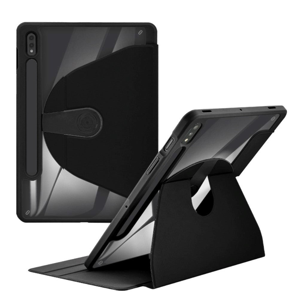 Samsung Galaxy Tab S9+ (Plus) / S9 Fe+ (Plus) Hybrid Flip Cover m. Pen Holder - Sort / Gennemsigtig