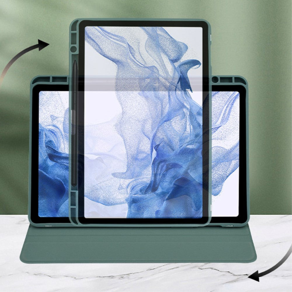 Samsung Galaxy Tab S9+ (Plus) / S9 Fe+ (Plus) Hybrid Flip Cover m. Pen Holder - Sort / Gennemsigtig