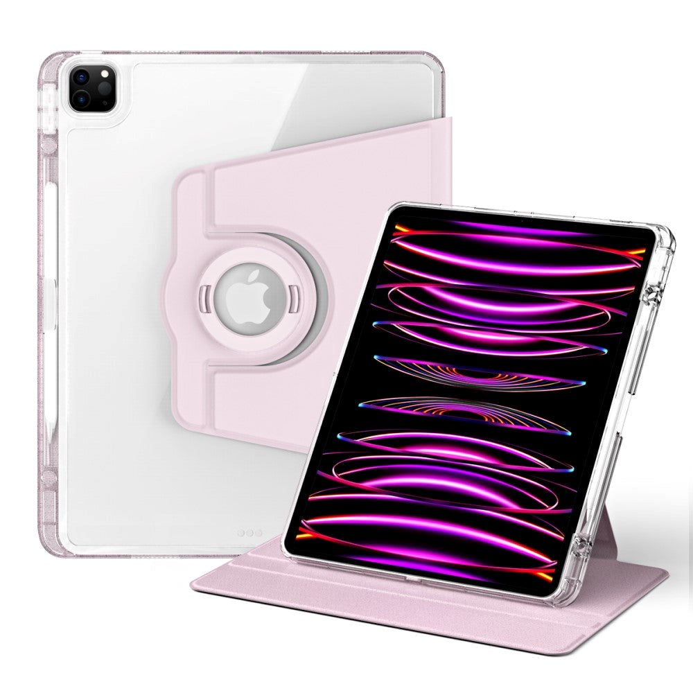 iPad Pro 12.9" (2022 / 2021 / 2020 / 2018) 2 i 1 Hybrid Flip Cover m. Kameralinse Beskyttelse & Pen Holder - Lyserød / Gennemsigtig