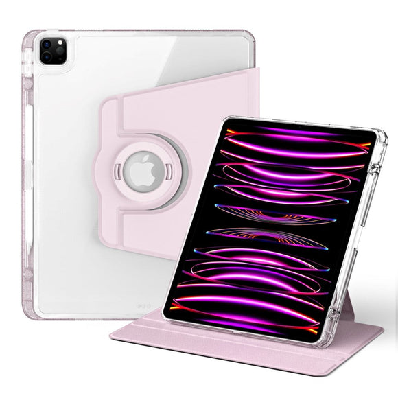 iPad Pro 12.9" (2022 / 2021 / 2020 / 2018) 2 i 1 Hybrid Flip Cover m. Kameralinse Beskyttelse & Pen Holder - Lyserød / Gennemsigtig