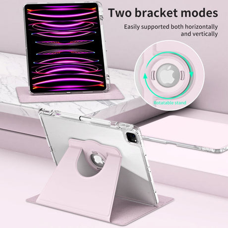iPad Pro 12.9" (2022 / 2021 / 2020 / 2018) 2 i 1 Hybrid Flip Cover m. Kameralinse Beskyttelse & Pen Holder - Lyserød / Gennemsigtig