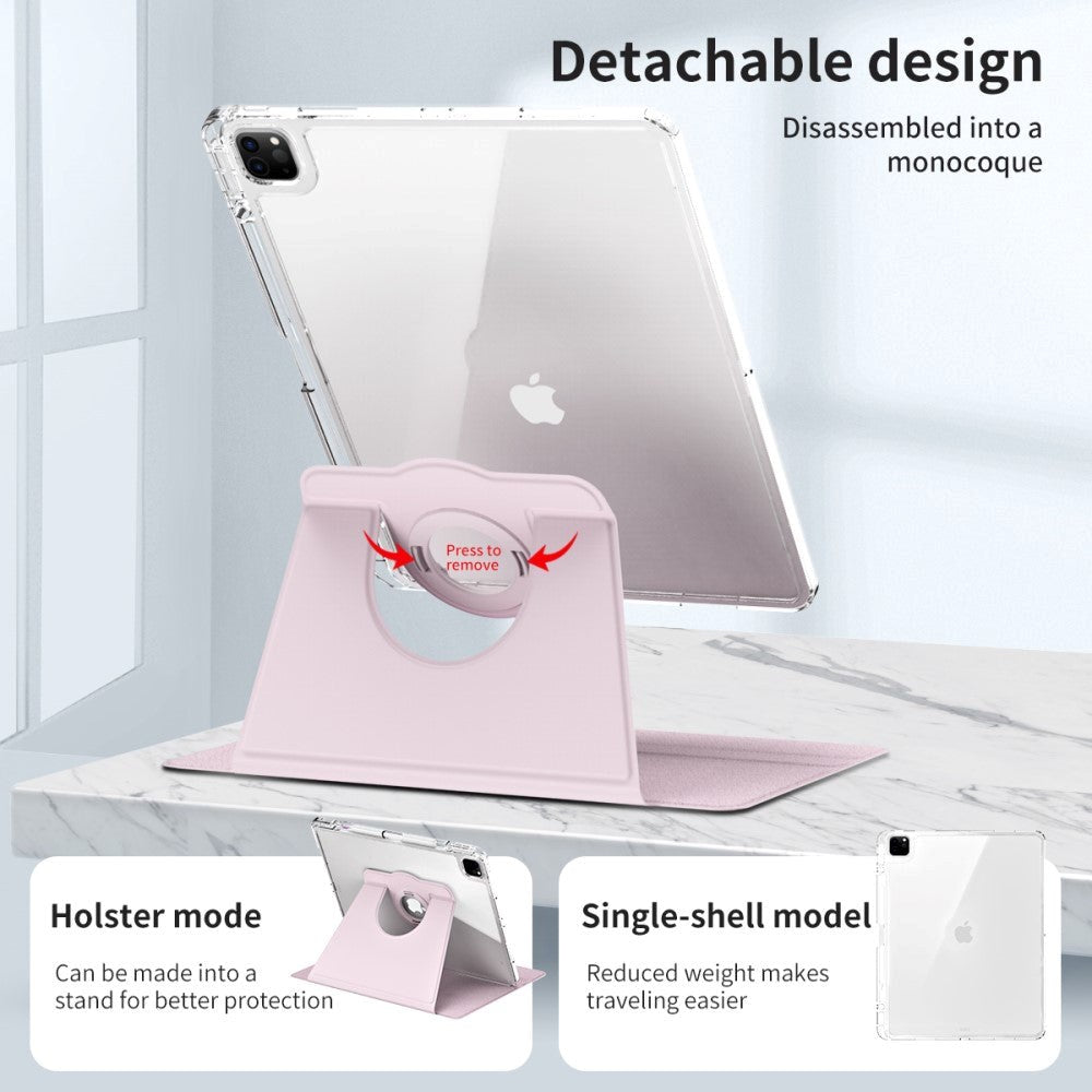 iPad Pro 12.9" (2022 / 2021 / 2020 / 2018) 2 i 1 Hybrid Flip Cover m. Kameralinse Beskyttelse & Pen Holder - Lyserød / Gennemsigtig