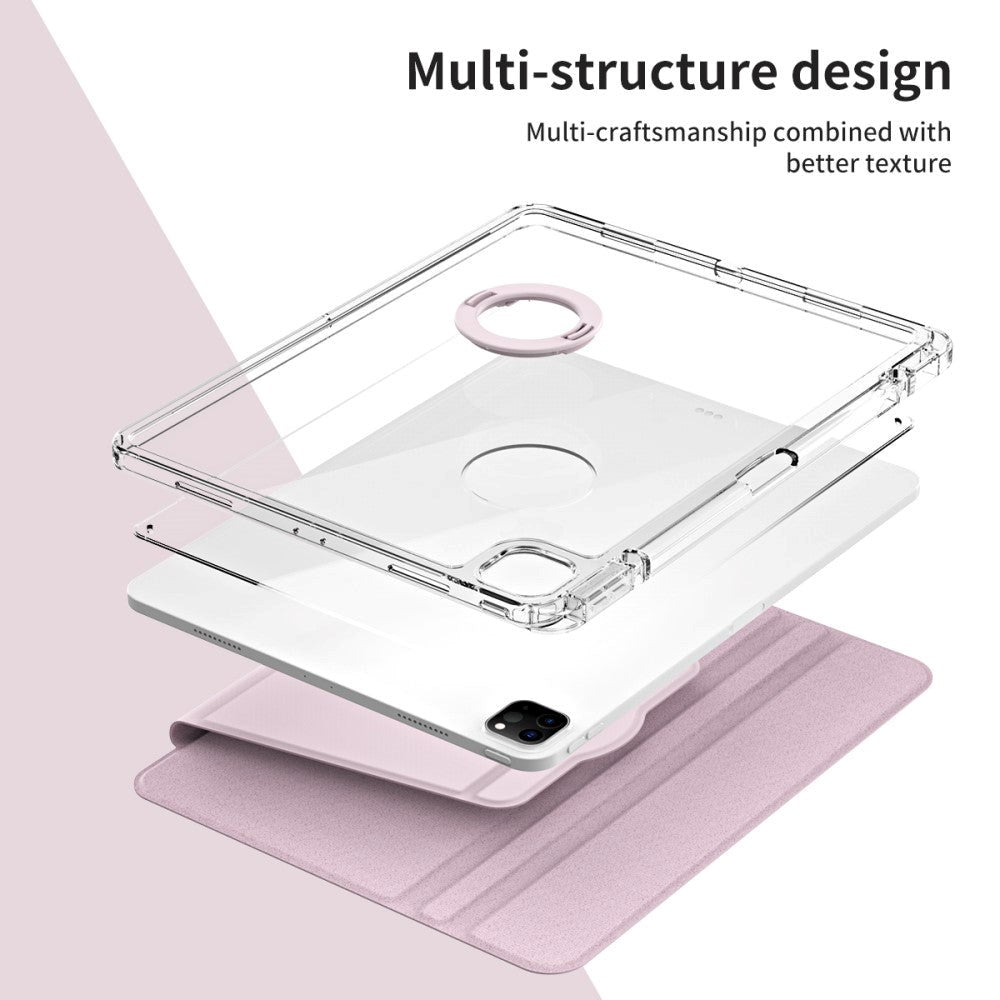iPad Pro 12.9" (2022 / 2021 / 2020 / 2018) 2 i 1 Hybrid Flip Cover m. Kameralinse Beskyttelse & Pen Holder - Lyserød / Gennemsigtig