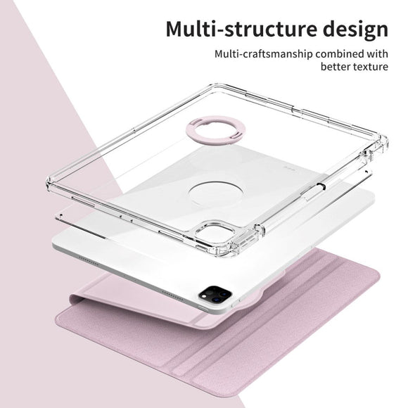 iPad Pro 12.9" (2022 / 2021 / 2020 / 2018) 2 i 1 Hybrid Flip Cover m. Kameralinse Beskyttelse & Pen Holder - Lyserød / Gennemsigtig