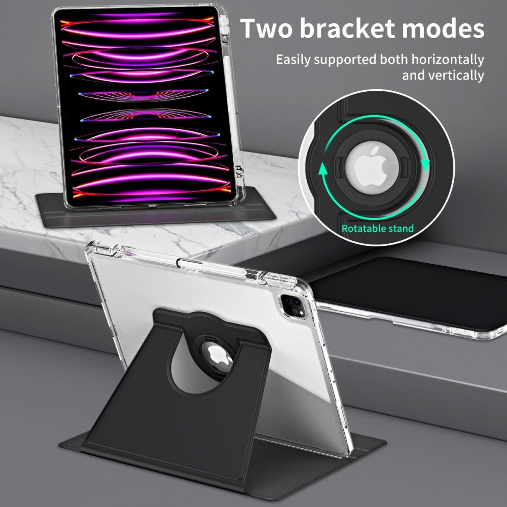 iPad Pro 12.9" (2022 / 2021 / 2020 / 2018) 2 i 1 Hybrid Flip Cover m. Kameralinse Beskyttelse & Pen Holder - Sort / Gennemsigtig