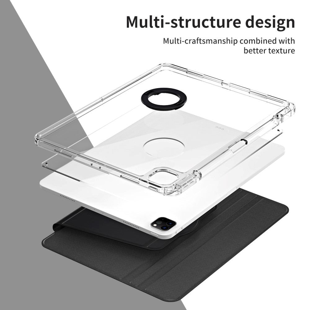 iPad Pro 12.9" (2022 / 2021 / 2020 / 2018) 2 i 1 Hybrid Flip Cover m. Kameralinse Beskyttelse & Pen Holder - Sort / Gennemsigtig