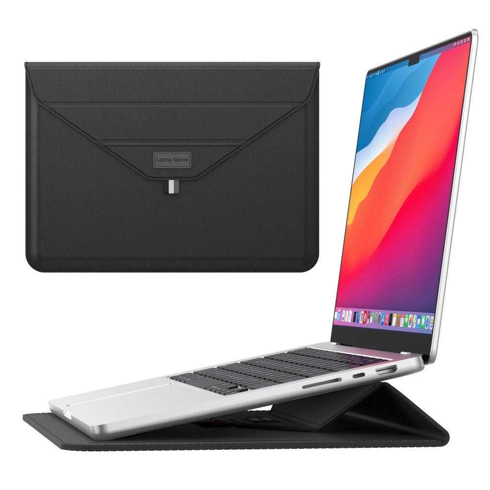 MacBook / Laptop Sleeve 13-14" (32 x 24 cm) m. Tri-fold Ståfunktion - Sort