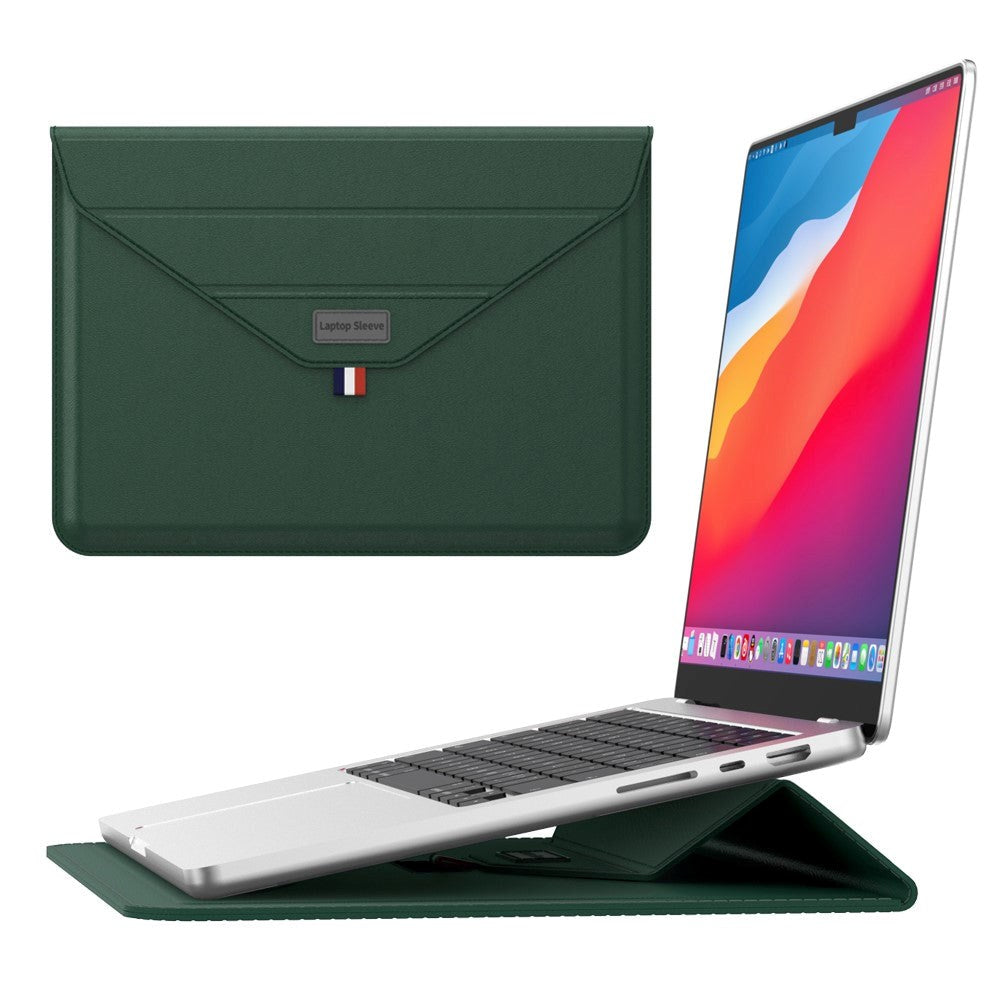 MacBook / Laptop Sleeve 13-14" (32 x 24 cm) m. Tri-fold Ståfunktion - Grøn
