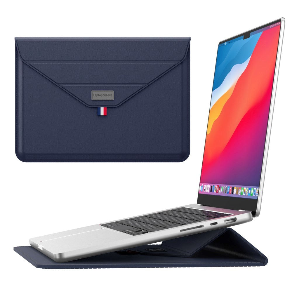 MacBook / Laptop Sleeve 13-14" (32 x 24 cm) m. Tri-fold Ståfunktion - Blå
