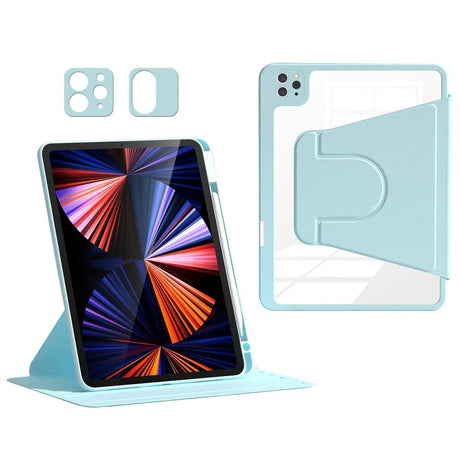 iPad Air 11-10.9" (2026-2020) / Pro 11" (2022-2018) Hybrid Flip Cover m. Kameralinse Beskyttelse & Pen Holder - Blå / Gennemsigtig