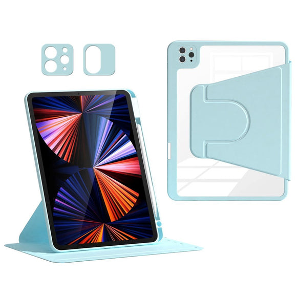 iPad Air 11-10.9" (2026-2020) / Pro 11" (2022-2018) Hybrid Flip Cover m. Kameralinse Beskyttelse & Pen Holder - Blå / Gennemsigtig