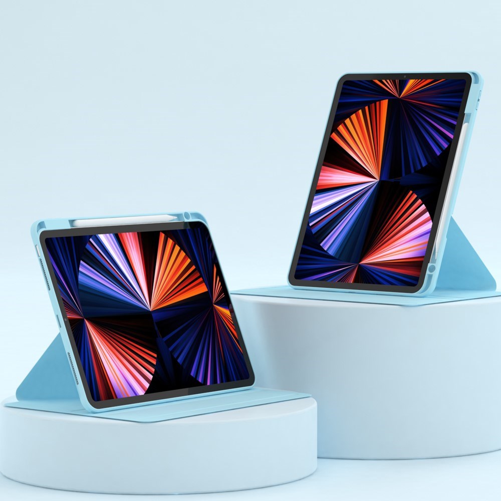 iPad Air 11-10.9" (2026-2020) / Pro 11" (2022-2018) Hybrid Flip Cover m. Kameralinse Beskyttelse & Pen Holder - Blå / Gennemsigtig