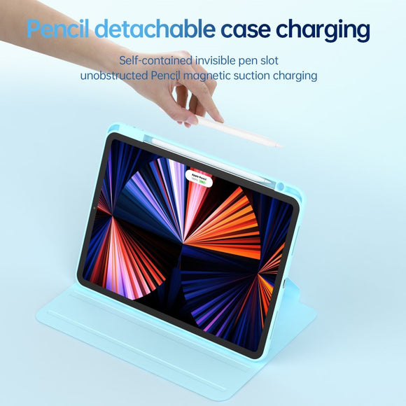 iPad Air 11-10.9" (2026-2020) / Pro 11" (2022-2018) Hybrid Flip Cover m. Kameralinse Beskyttelse & Pen Holder - Blå / Gennemsigtig