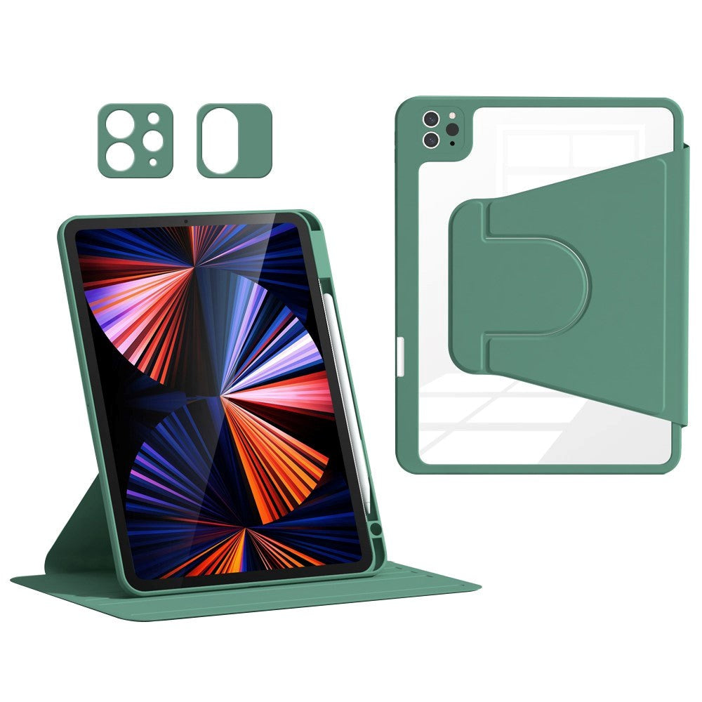iPad Air 11-10.9" (2026-2020) / Pro 11" (2022-2018) Hybrid Flip Cover m. Kameralinse Beskyttelse & Pen Holder - Grøn / Gennemsigtig