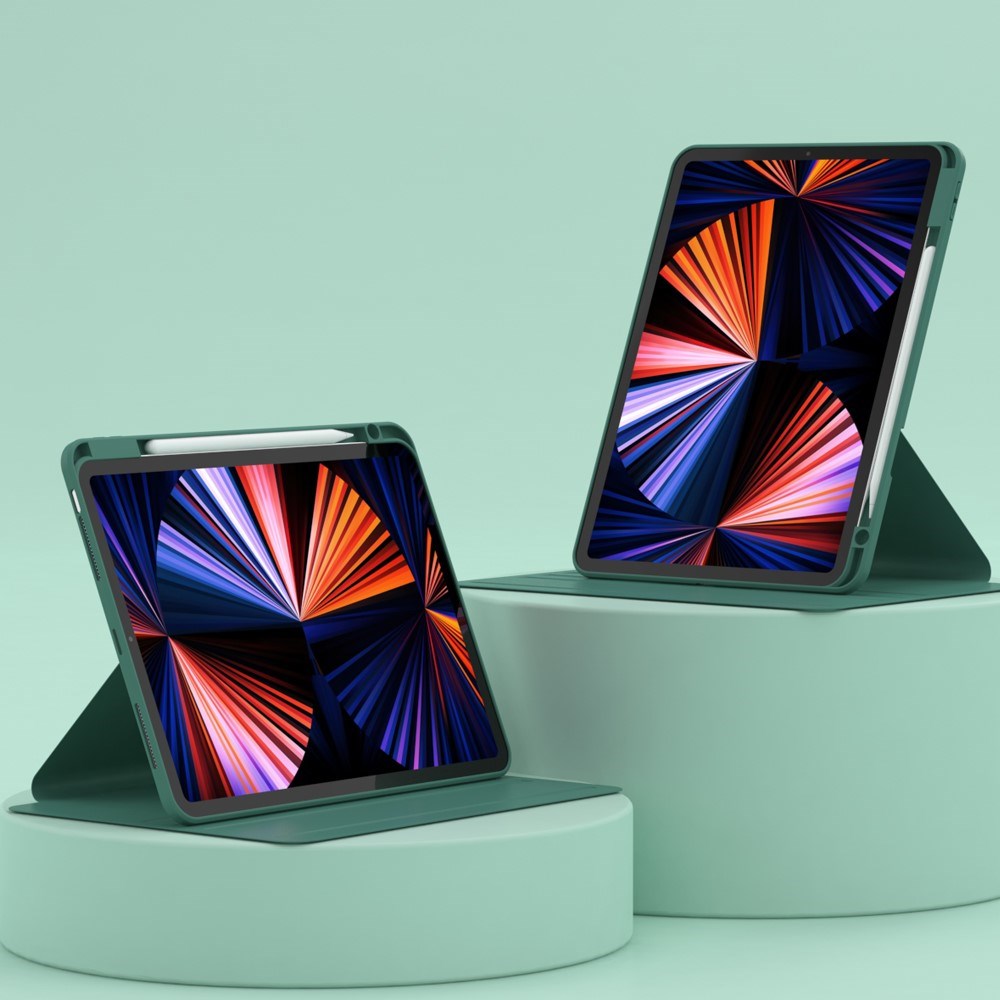iPad Air 11-10.9" (2026-2020) / Pro 11" (2022-2018) Hybrid Flip Cover m. Kameralinse Beskyttelse & Pen Holder - Grøn / Gennemsigtig