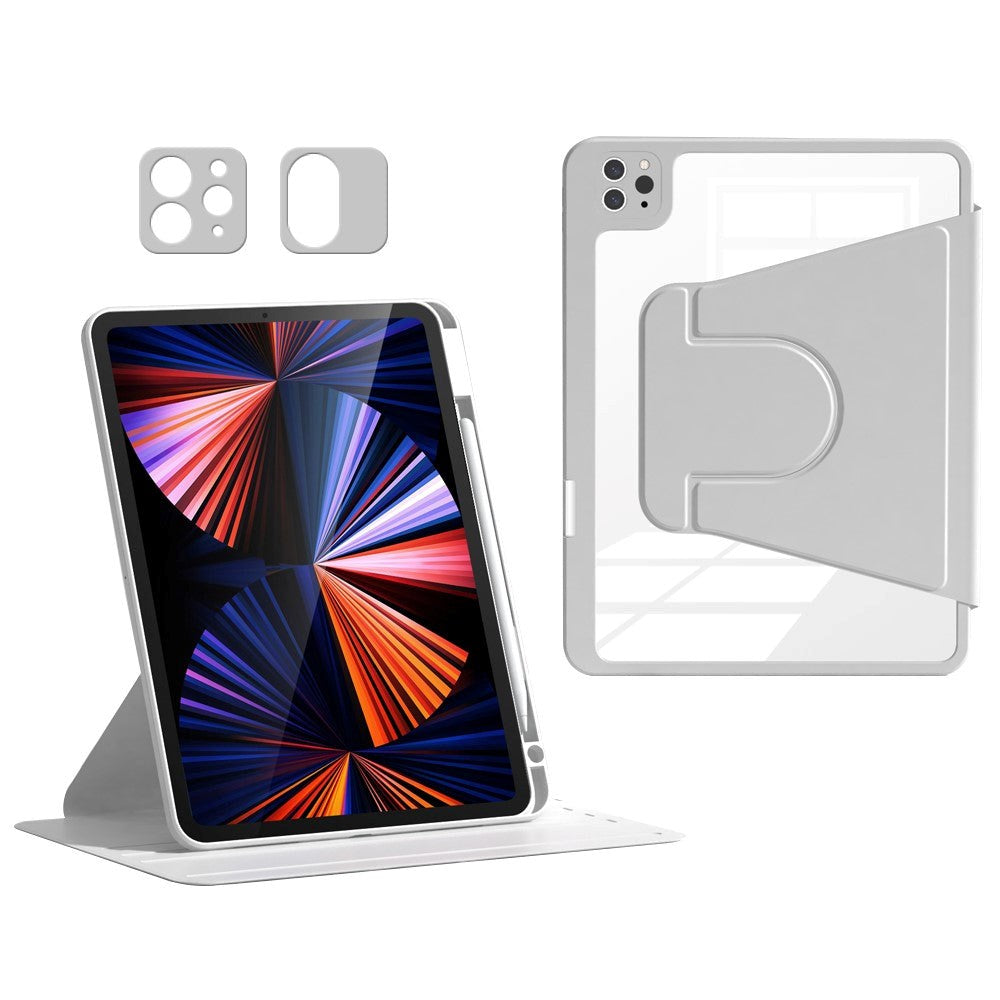 iPad Air 11-10.9" (2026-2020) / Pro 11" (2022-2018) Hybrid Flip Cover m. Kameralinse Beskyttelse & Pen Holder - Grå / Gennemsigtig