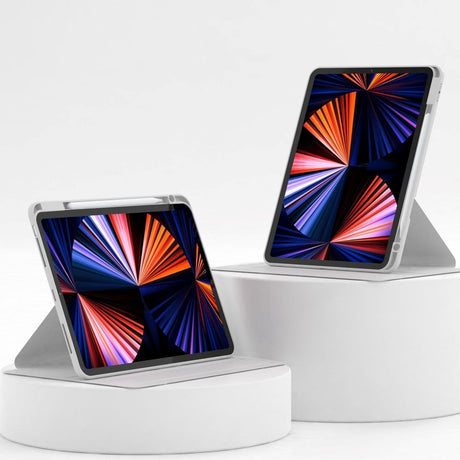 iPad Air 11-10.9" (2026-2020) / Pro 11" (2022-2018) Hybrid Flip Cover m. Kameralinse Beskyttelse & Pen Holder - Grå / Gennemsigtig