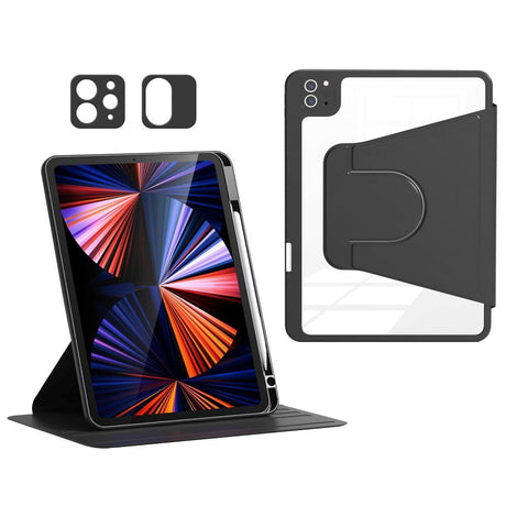 iPad Air 11-10.9" (2026-2020) / Pro 11" (2022-2018) Hybrid Flip Cover m. Kameralinse Beskyttelse & Pen Holder - Sort / Gennemsigtig