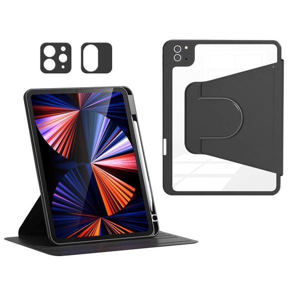 iPad Air 11-10.9" (2026-2020) / Pro 11" (2022-2018) Hybrid Flip Cover m. Kameralinse Beskyttelse & Pen Holder - Sort / Gennemsigtig
