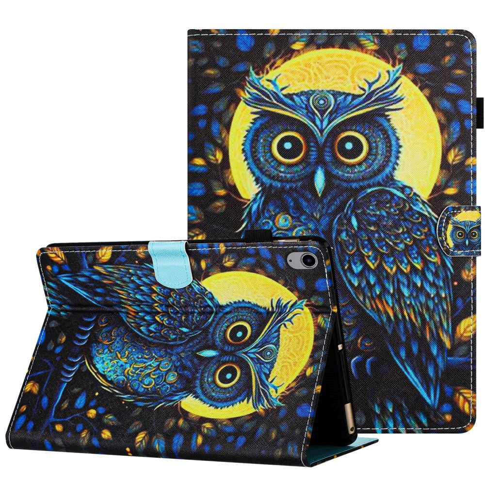 iPad 11" (2025) / iPad 10.9" (2024/2022) Læder Cover m. Ståfunktion & Kortholder - Ugle