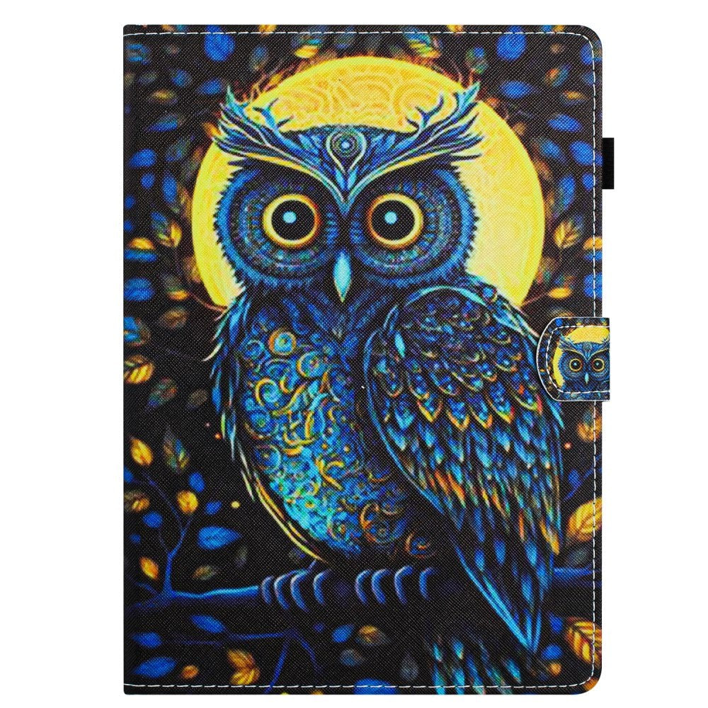 iPad 11" (2025) / iPad 10.9" (2024/2022) Læder Cover m. Ståfunktion & Kortholder - Ugle