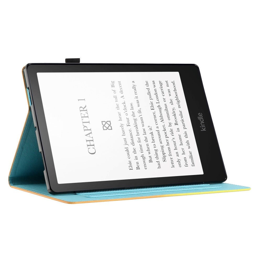 Amazon Kindle Paperwhite 5 11th Generation (2021) Læder Cover m. Ståfunktion & Kortholder - Lyserød / Blå Marmor
