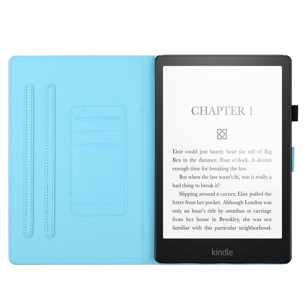 Amazon Kindle Paperwhite 5 11th Generation (2021) Læder Cover m. Ståfunktion & Kortholder - Lyserød / Blå Marmor